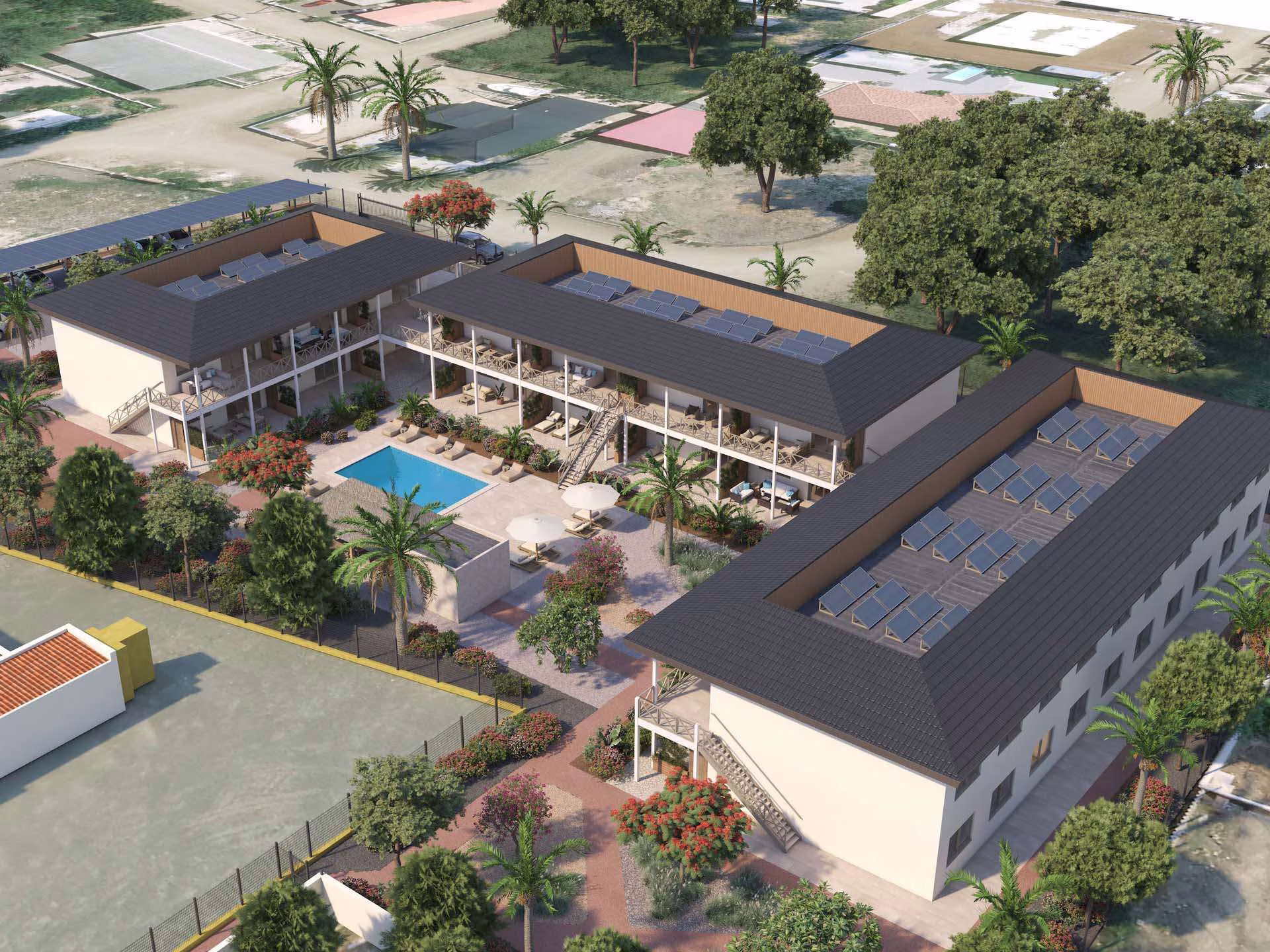 Project impression of the complex and the shared outdoor area
